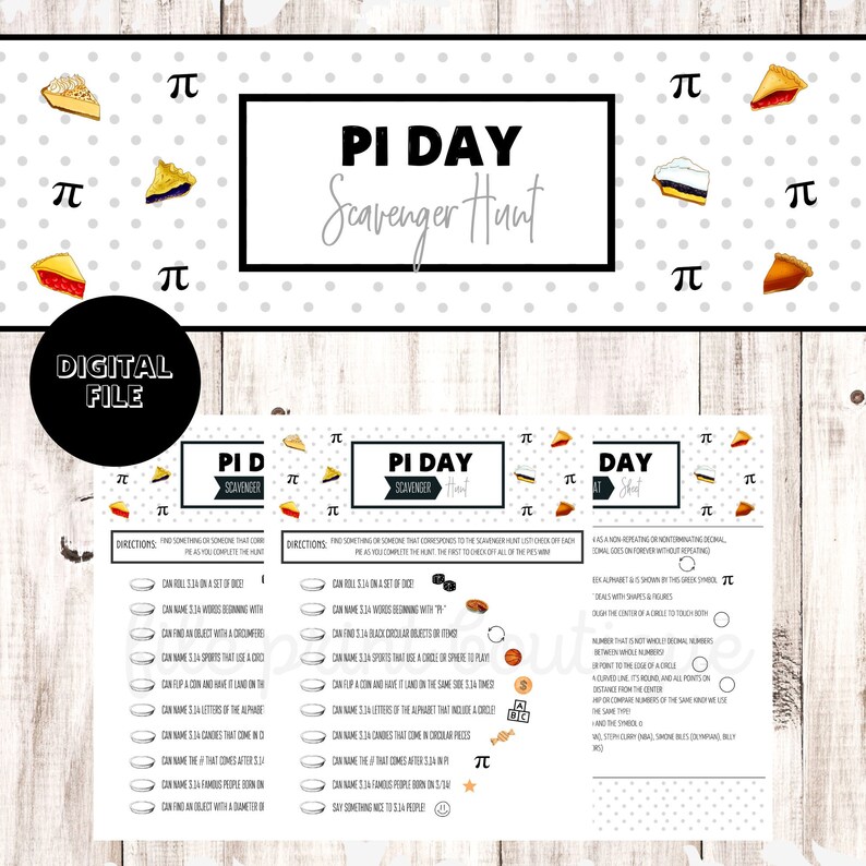 Pi Day Printable Kids Scavenger Hunt Digital Pi Day Etsy