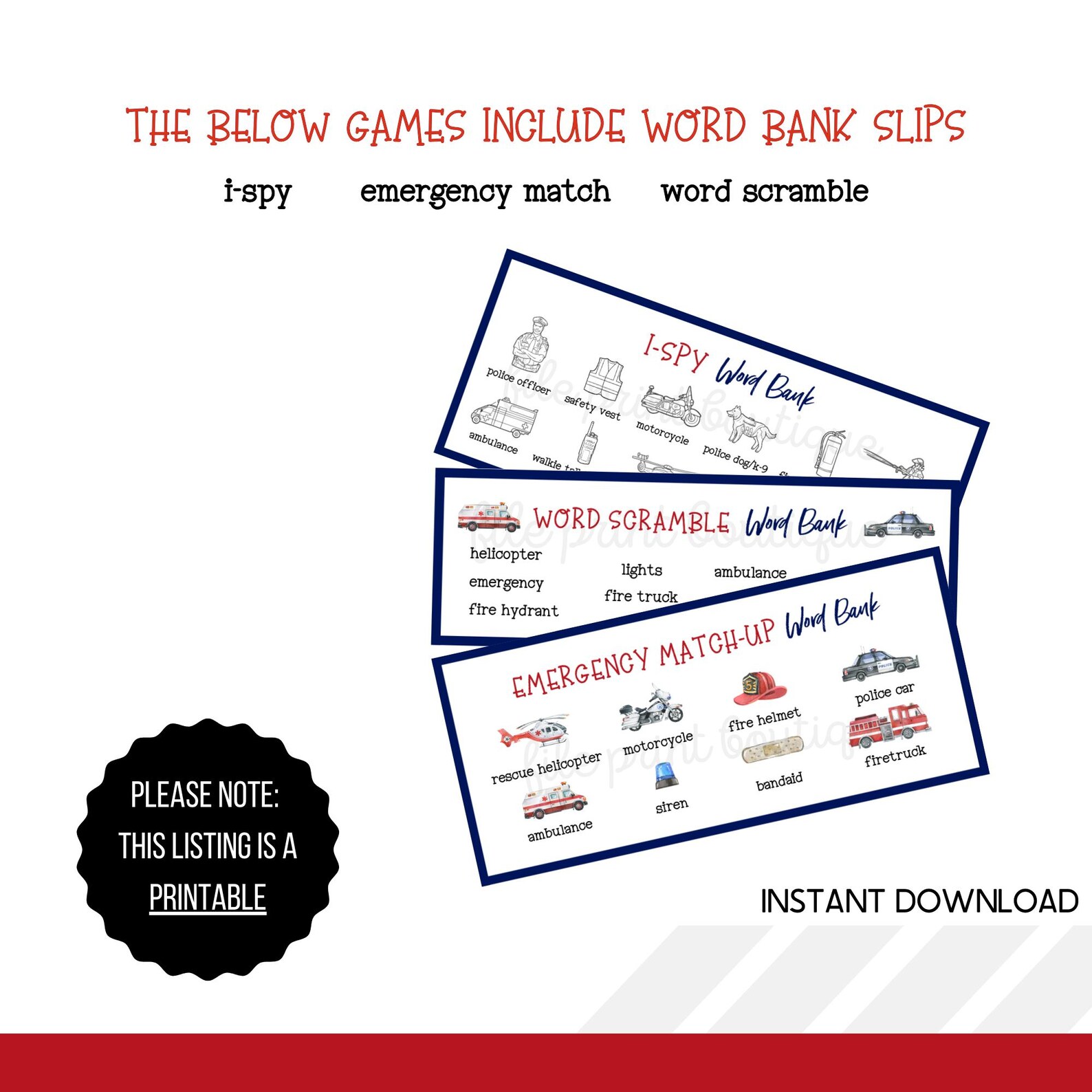 Emergency Vehicles Party Games: Printable Birthday Activities (digital ...