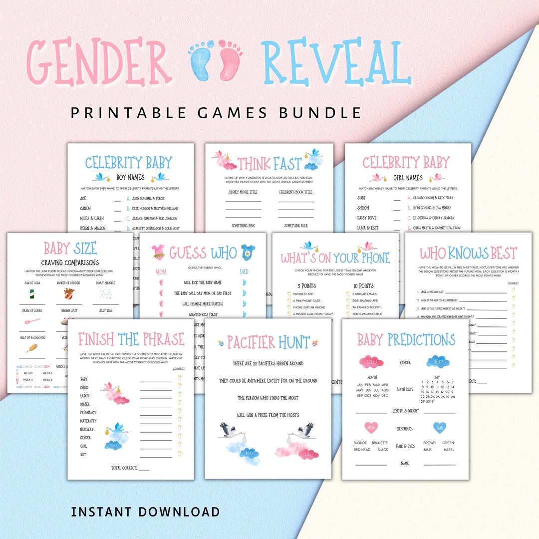 Gender Reveal Party Games Printable Gender Reveal Activities - Etsy ...