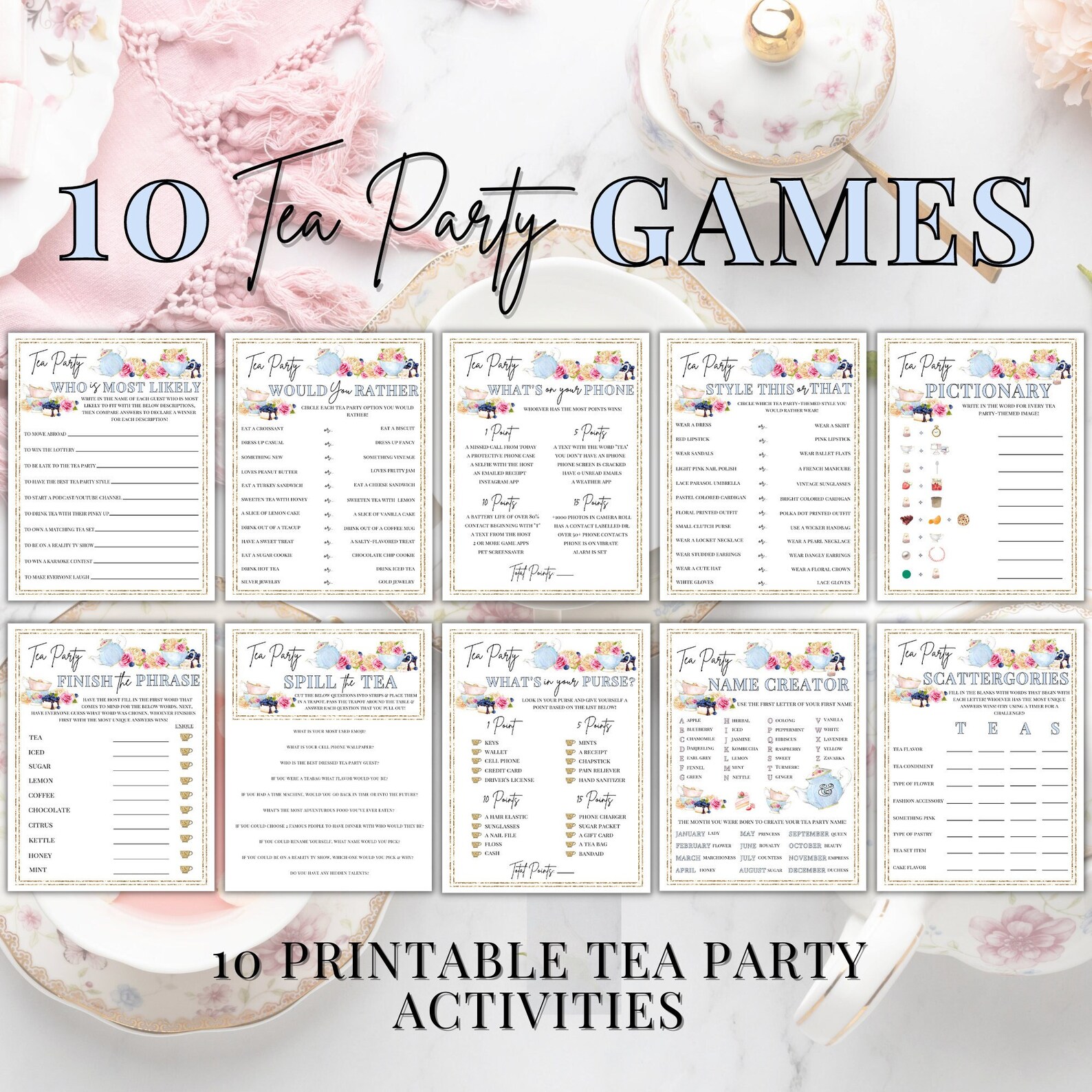 Tea Party Games Printable Tea Party Activities Ladies Tea - Etsy Canada