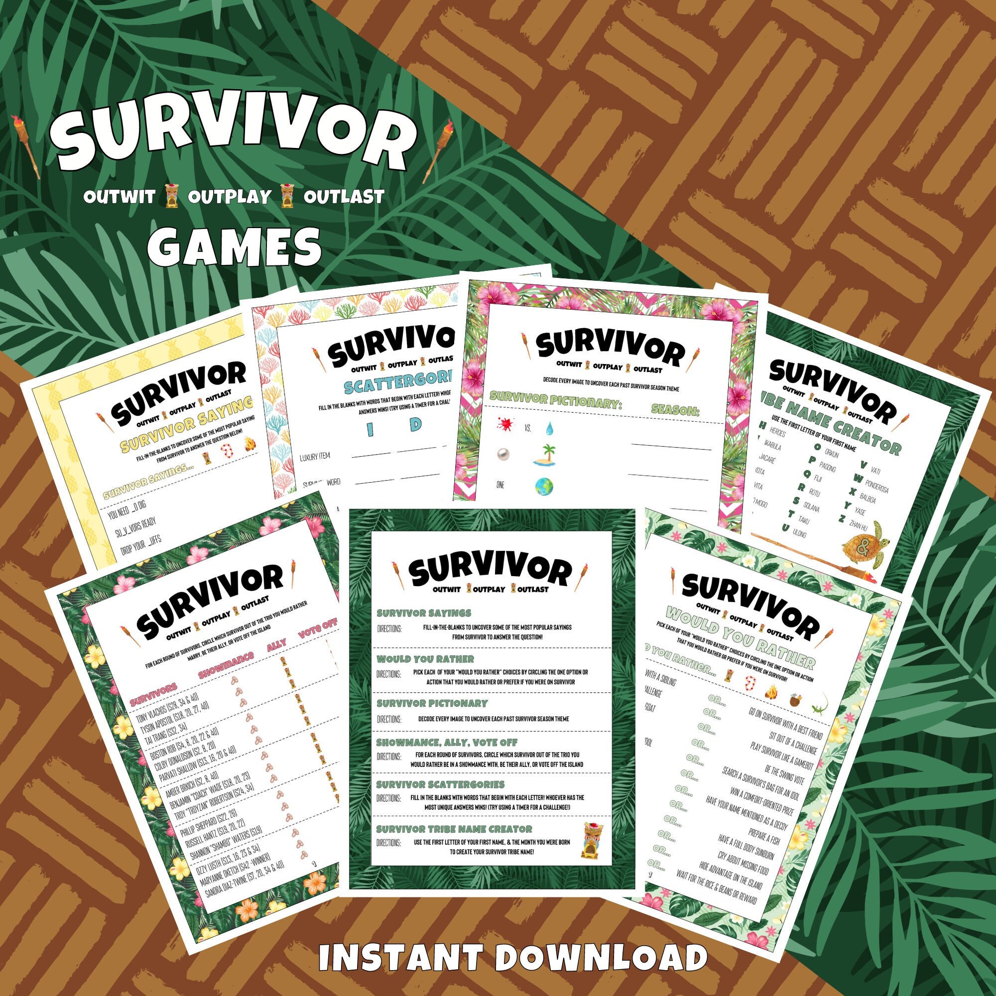 Survivor Party Games Printable Survivor Games Survivor - Etsy Canada