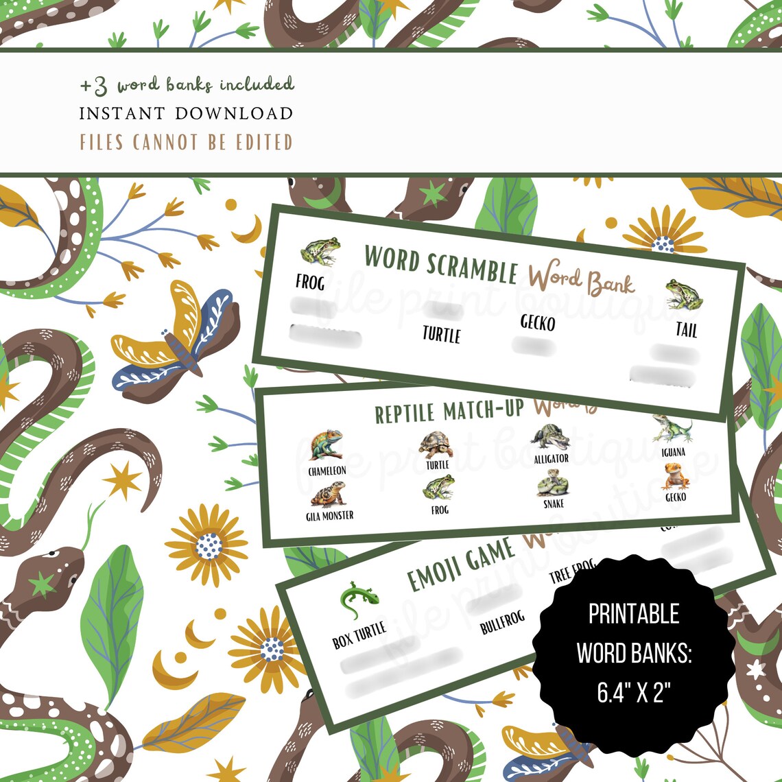 Reptile Games for Kids Printable, Reptiles Printable Games, Party Game ...