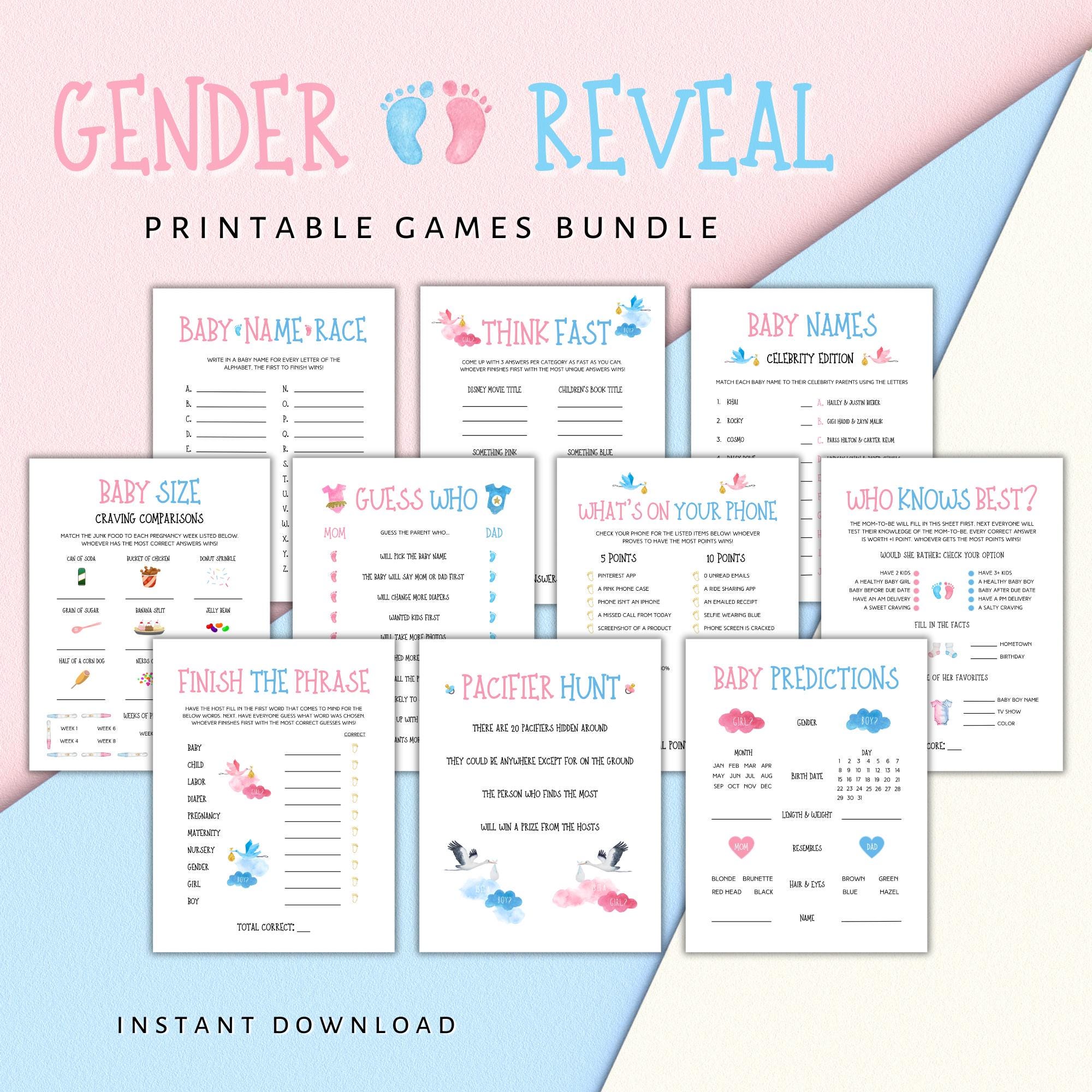 Gender Reveal Party Games, Printable Gender Reveal Activities, Gender Reveal Party, Gender Reveal Games Bundle, Gender Reveal Printable