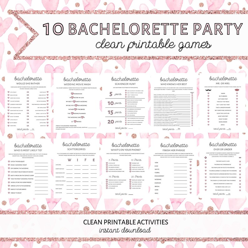 Bachelorette Party Games Printable Clean Bachelorette Party Etsy
