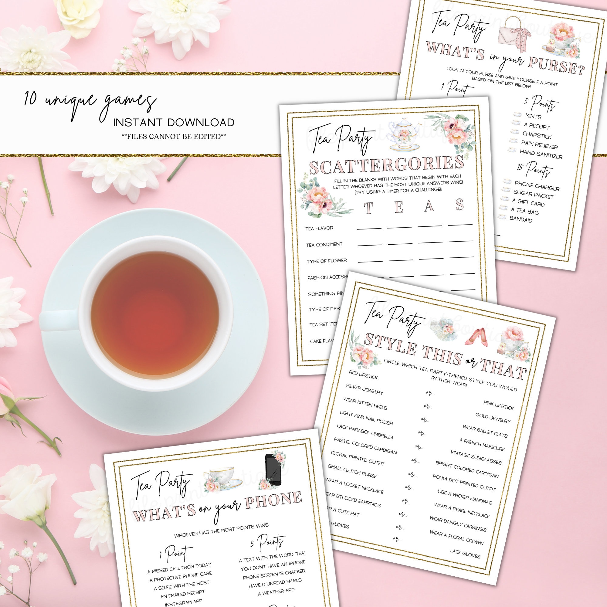 Tea Party Games Printable, Tea Party Activities, Ladies Tea Party Games