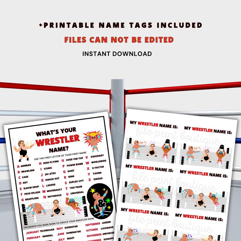 Wrestler Letters Wrestling Party Games: 8 Printable Activities (instant Download) - Etsy