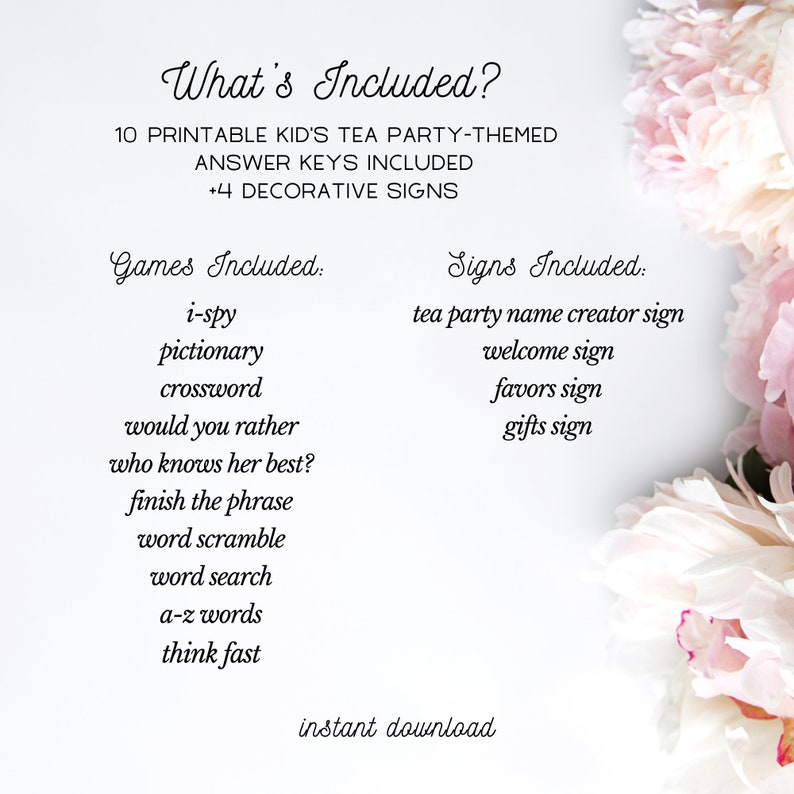 Tea Party Games for Kids Printable, Printable Kid's Tea Party Games ...