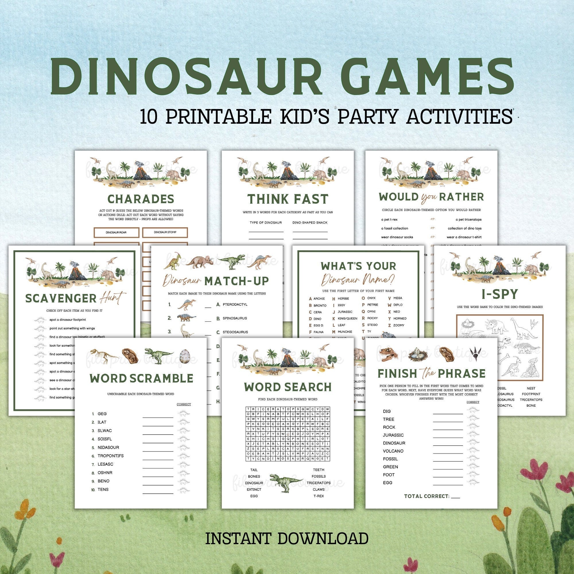 Dinosaur Party Games, Printable Dinosaur Games, Dinosaur Games for Kids ...