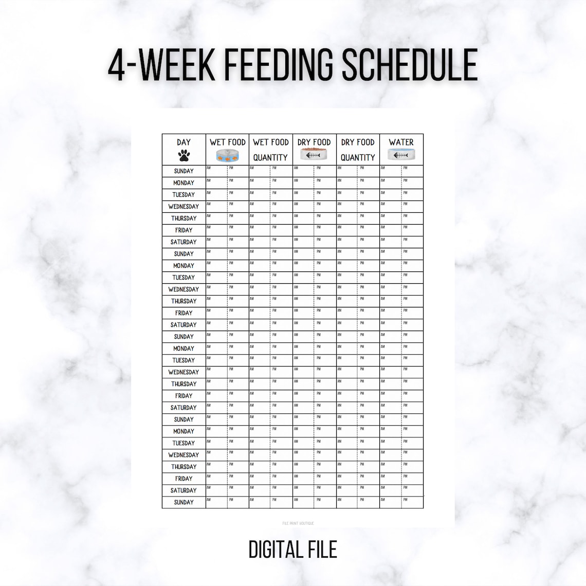 Cat Feeding Printable Schedule Tracker Digital Download Kitten Food Tracker Cat Food & Water