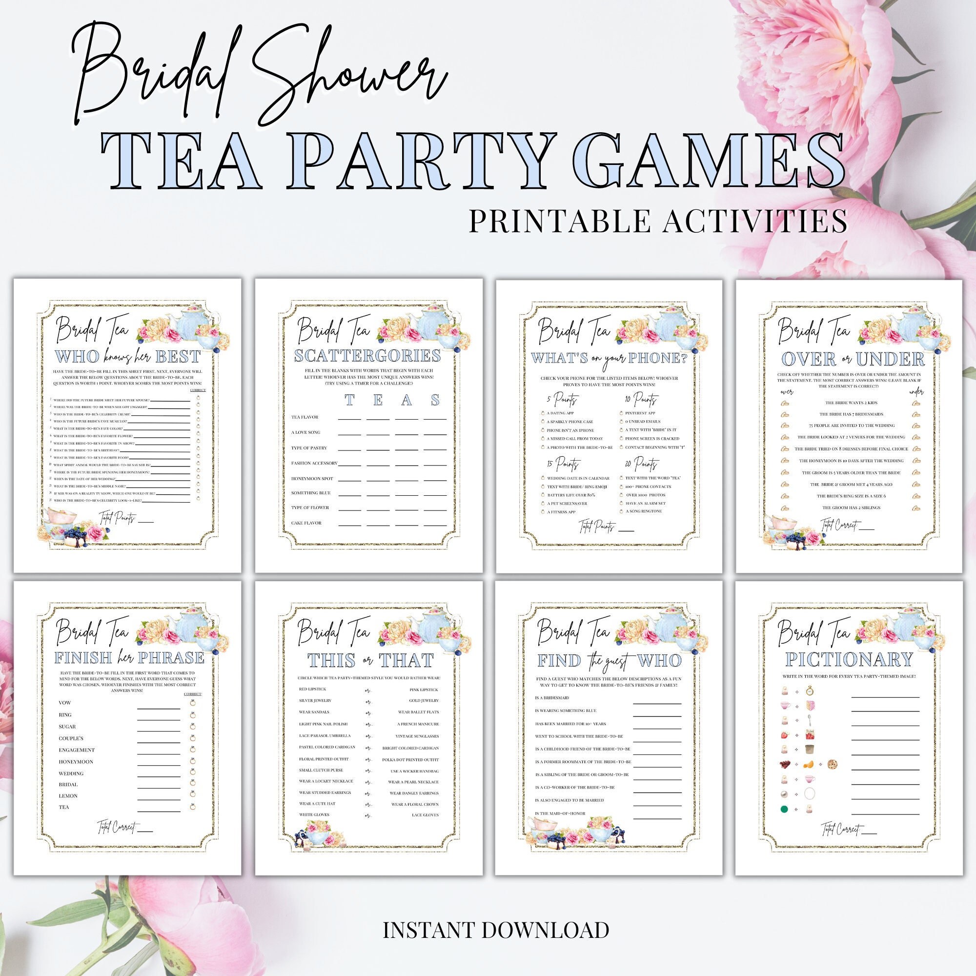 Bridal Shower Tea Party Printable Games, Bridal Shower Tea Party Games ...