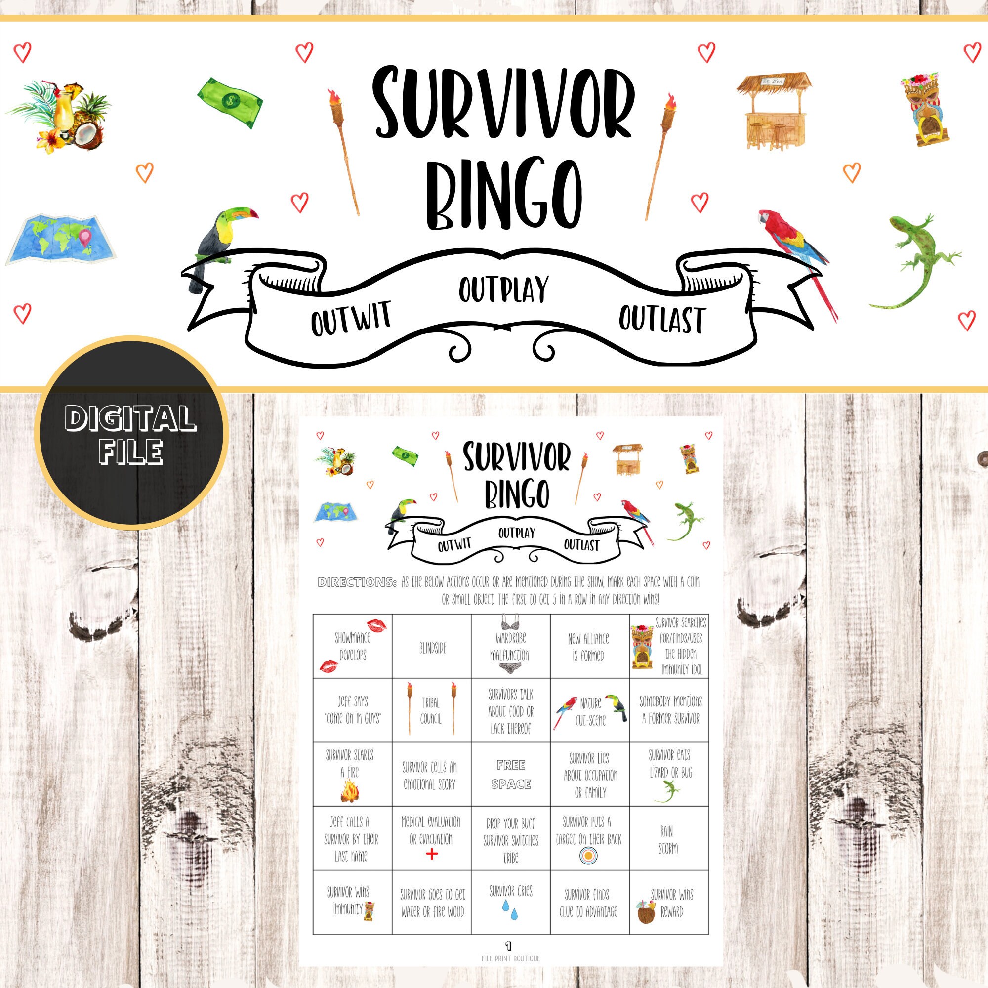 Survivor Printable Bingo Game Instant Download Viewing | Etsy