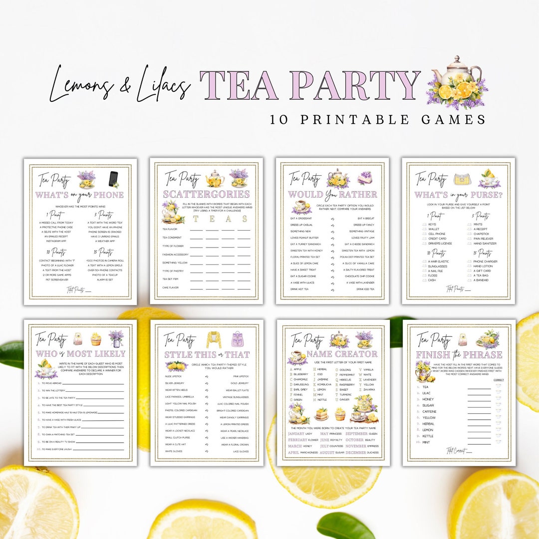 Tea Party Games Printable, Tea Party Activities, Ladies Tea Party Games ...