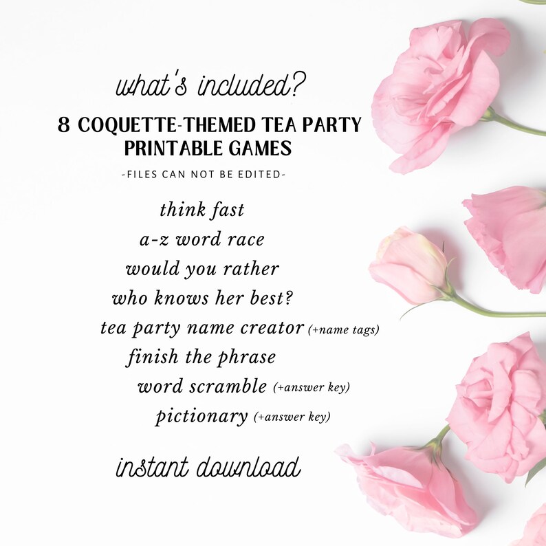 Tea Pictionary Coquette Tea Party Games Bundle: 8 Printable Activities (digital ...