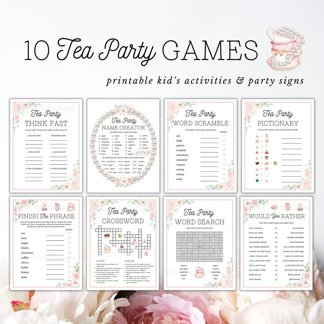 Tea Party Games for Kids Printable, Printable Kid's Tea Party Games ...