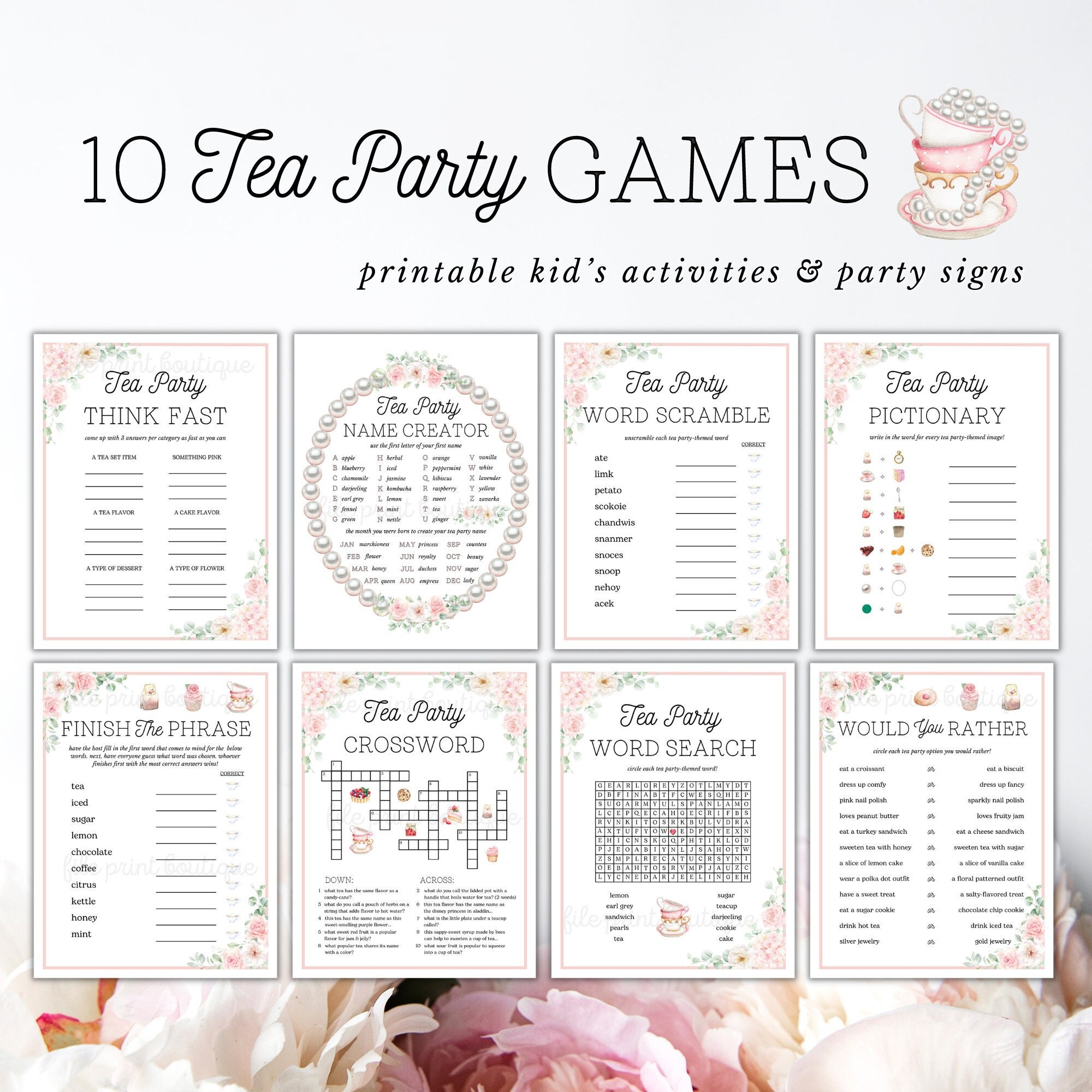 Tea Party Games for Kids Printable, Printable Kid's Tea Party Games ...