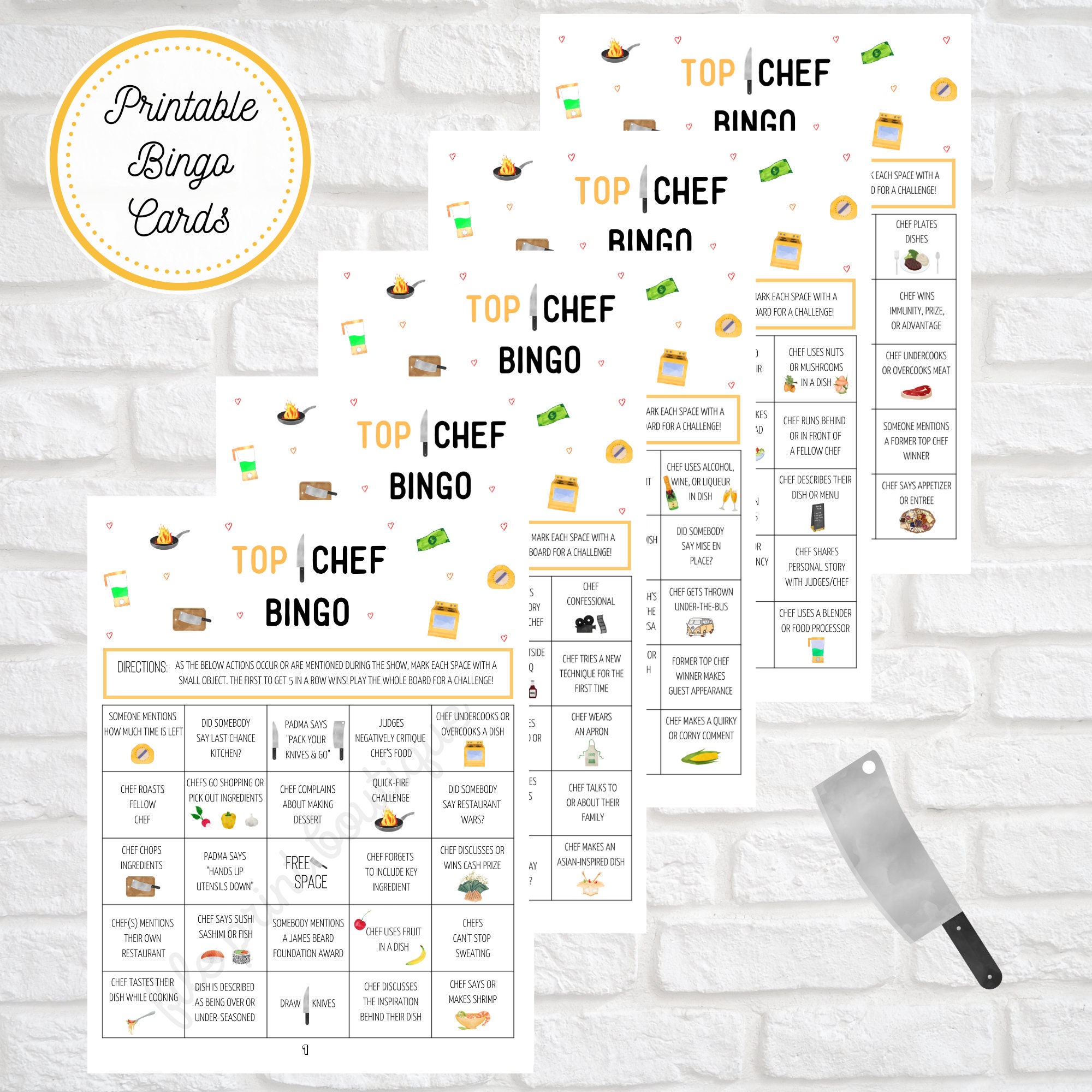 Top Chef Printable Bingo Top Chef Instant Download Top Chef Etsy