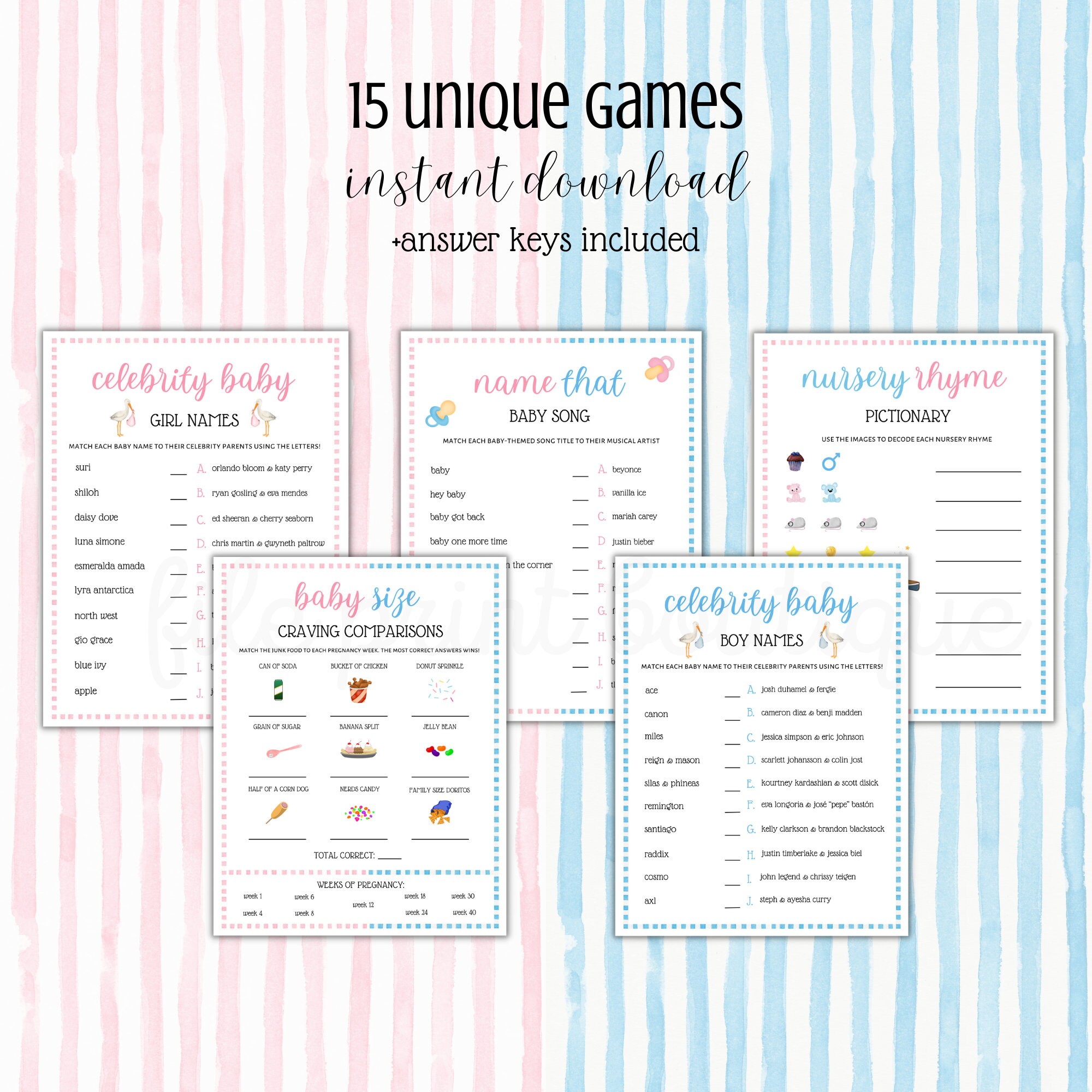 Gender Reveal Printable Games, Gender Reveal Bundle, Gender Reveal ...