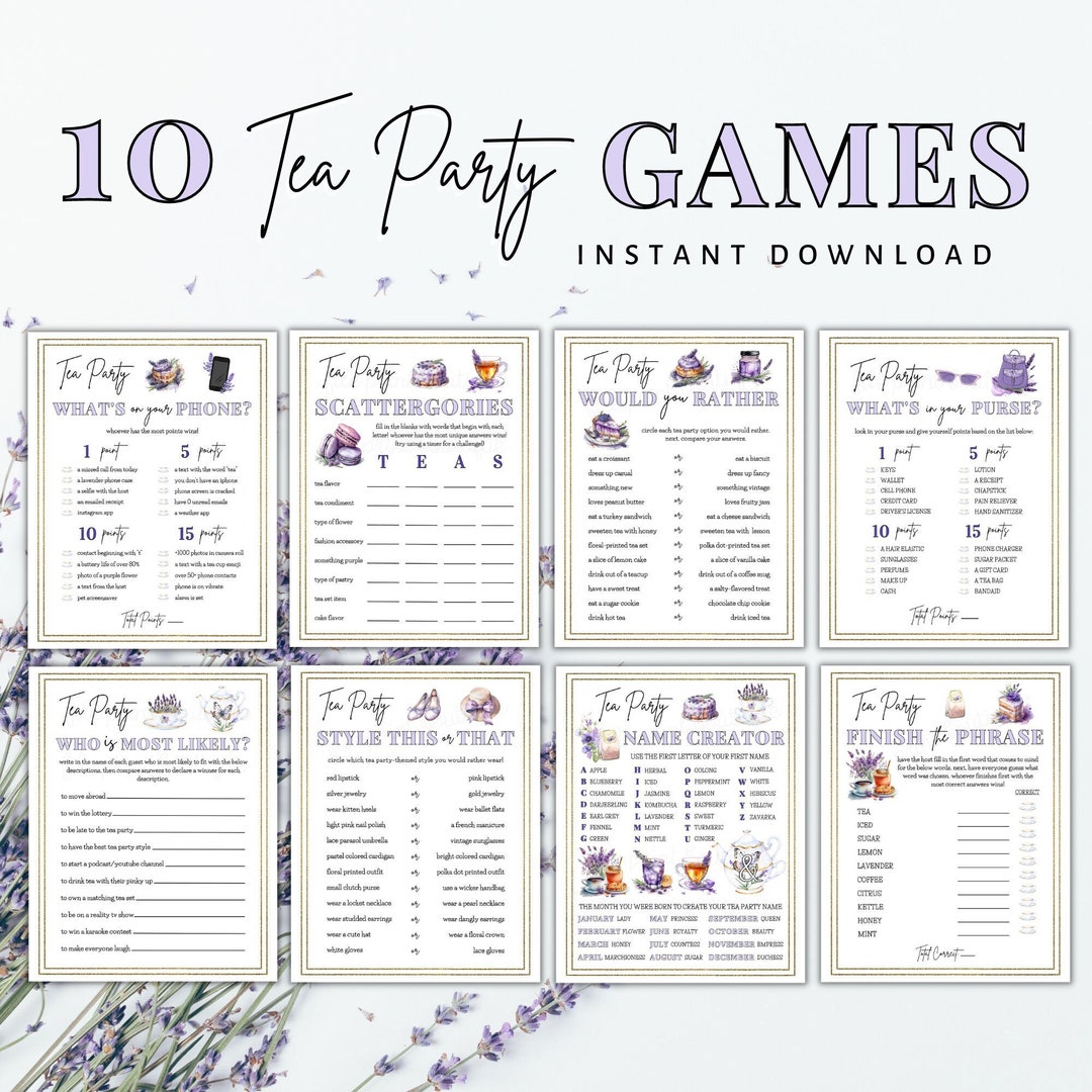Tea Party Games Printable, Tea Party Activities, Ladies Tea Party Games ...