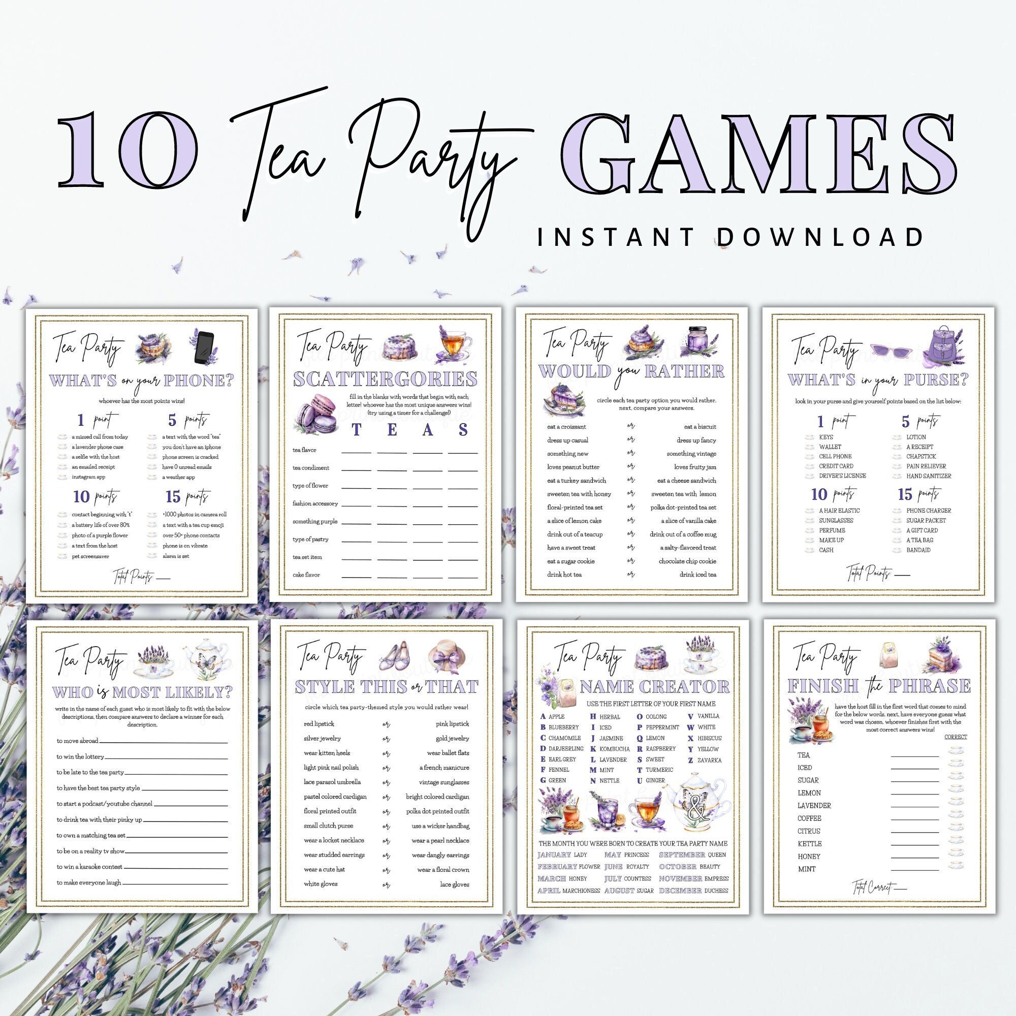 Tea Party Games Printable, Tea Party Activities, Ladies Tea Party Games