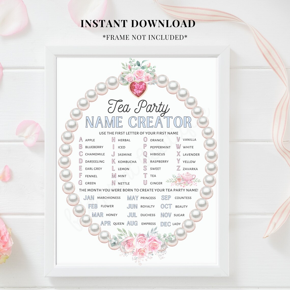 Tea Party Name Creator Printable Printable Tea Party Game Etsy