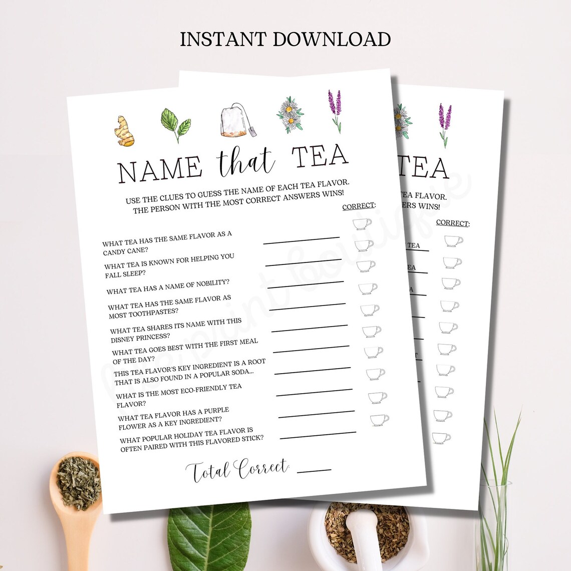 Name That Tea Flavor Tea Party Printable Game Tea Party Etsy