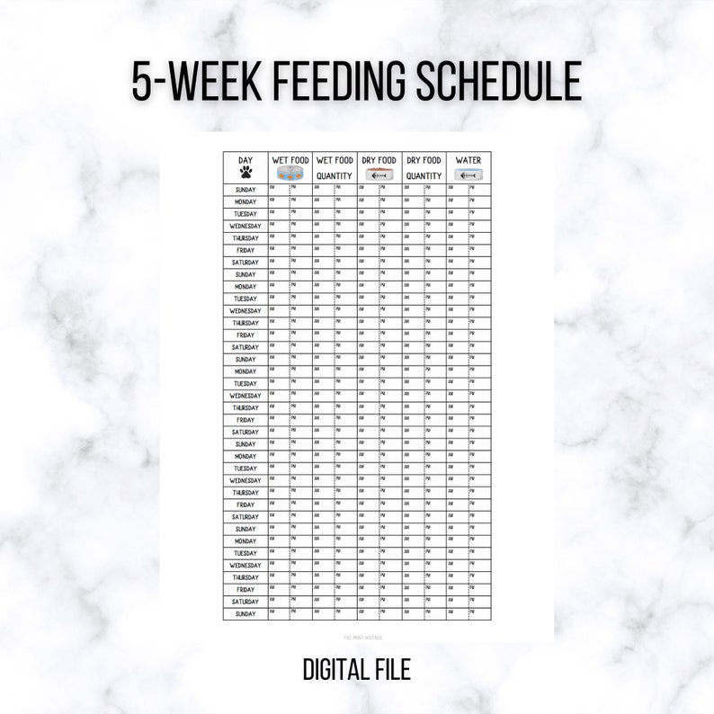 Cat Feeding Printable Schedule Tracker Digital Download Kitten Food
