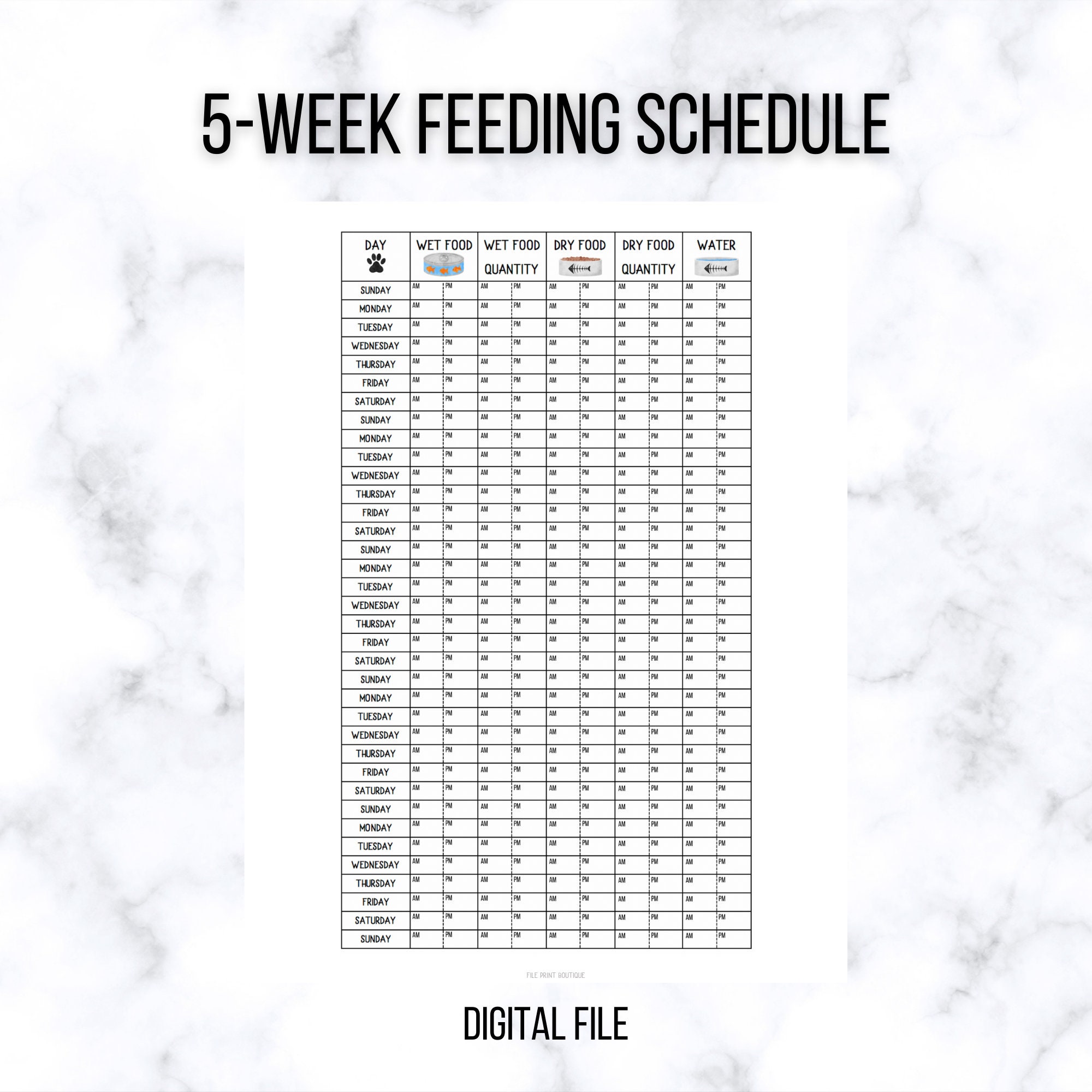 Cat Feeding Printable Schedule Tracker Digital Download Kitten Food