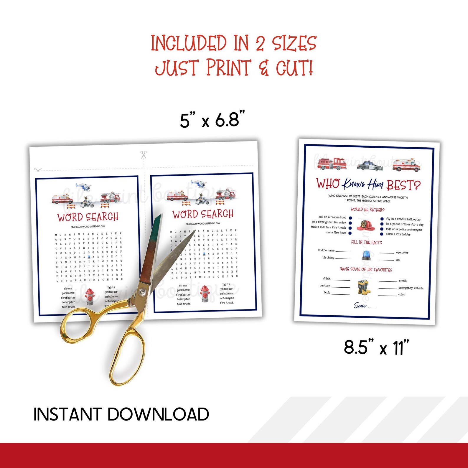 Emergency Vehicles Party Games: Printable Birthday Activities (digital ...