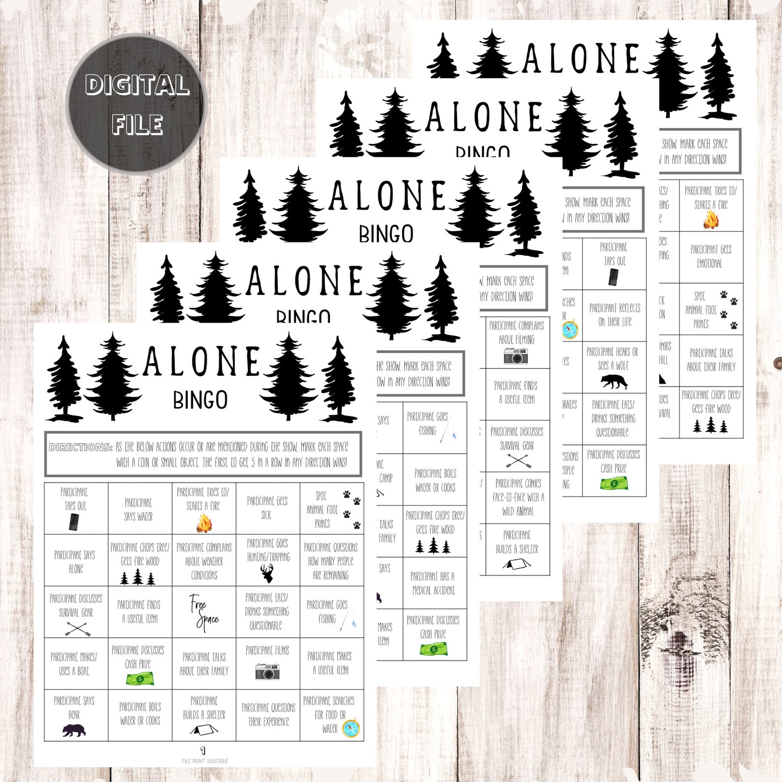 Alone Printable Bingo Game History Channel Alone TV Show Etsy
