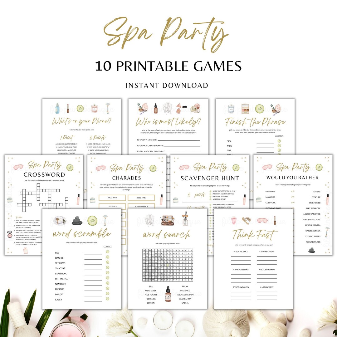 Spa Party Printable Games, Pamper Party Games, Teen Spa Party, Adult ...