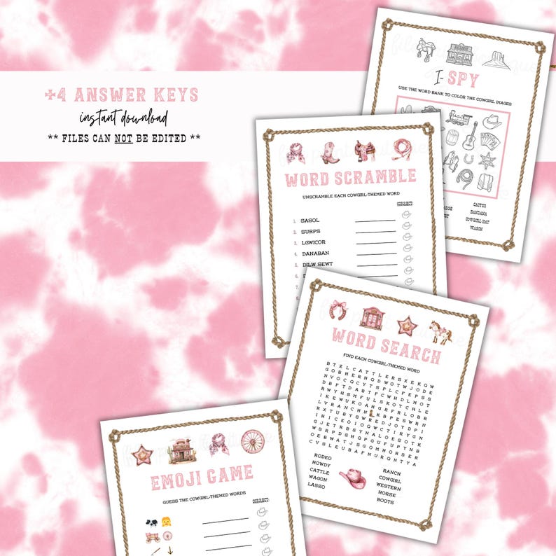 Cowgirl Party Games: Printable Activity Bundle (digital Download) - Etsy