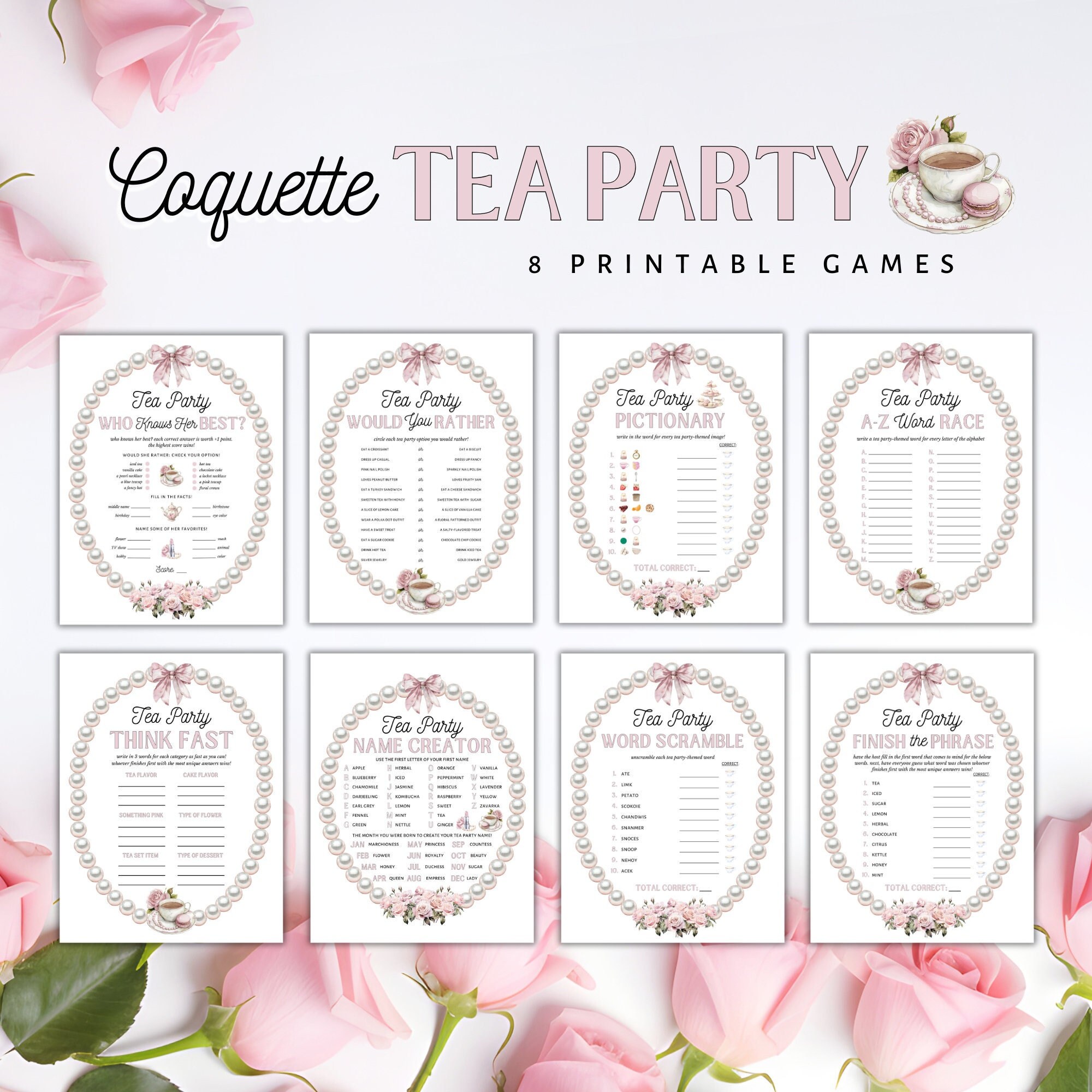 Tea Party Games Printable, Tea Party Activities, Ladies Tea Party Games ...