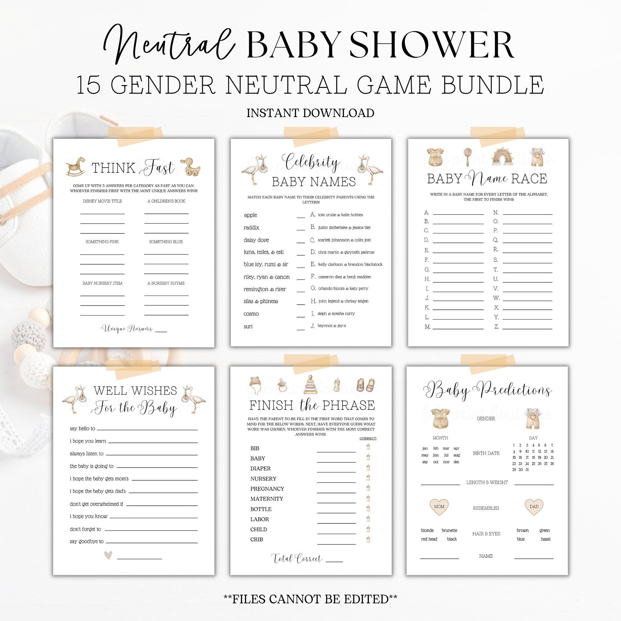 Baby Shower Printable Games Gender Neutral Baby Shower Games - Etsy