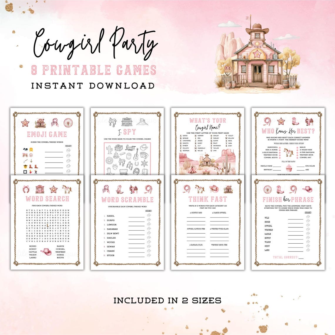 Cowgirl Party Games: Printable Activity Bundle (digital Download) - Etsy