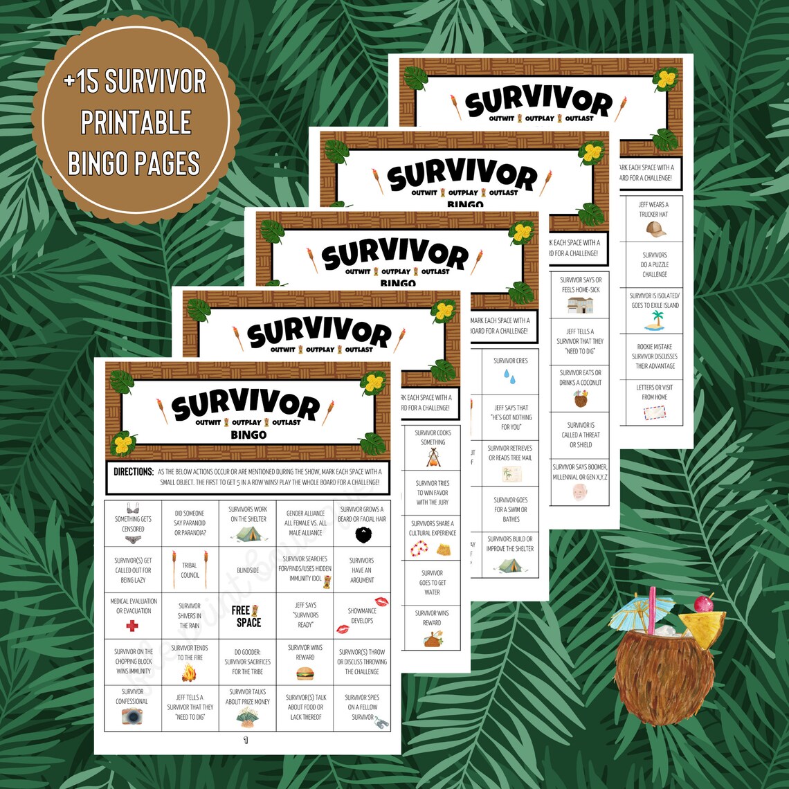 Survivor Printable Bingo Game Survivor Download Viewing - Etsy