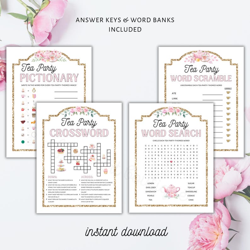 Tea Pictionary Tea Party Games for Kids: Printable Activity Bundle (digital Download ...