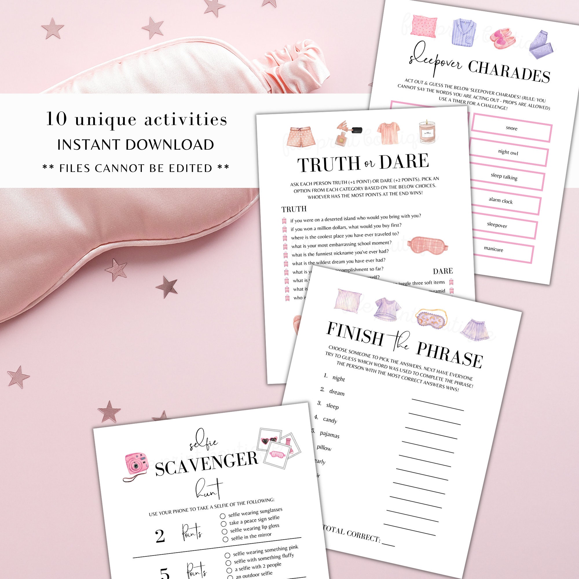 Sleepover Party Games Printable, Slumber Party Games Bundle, Teen ...