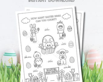Página de actividades de Pascua para niños, página para colorear de Pascua imprimible, actividad de Pascua para niños, búsqueda de huevos de Pascua, imprimible, página para colorear, juego de Pascua
