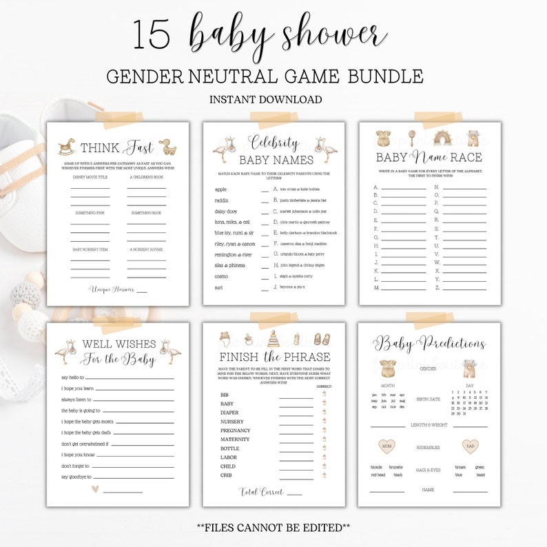 Baby Shower Printable Games Gender Neutral Baby Shower Games - Etsy
