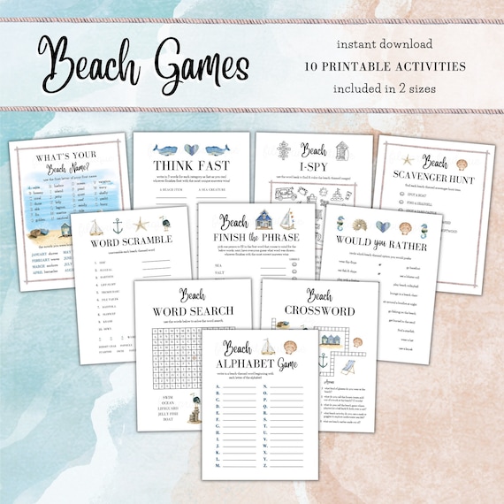Printable Beach Games: Family Vacation Activities (Digital Download)