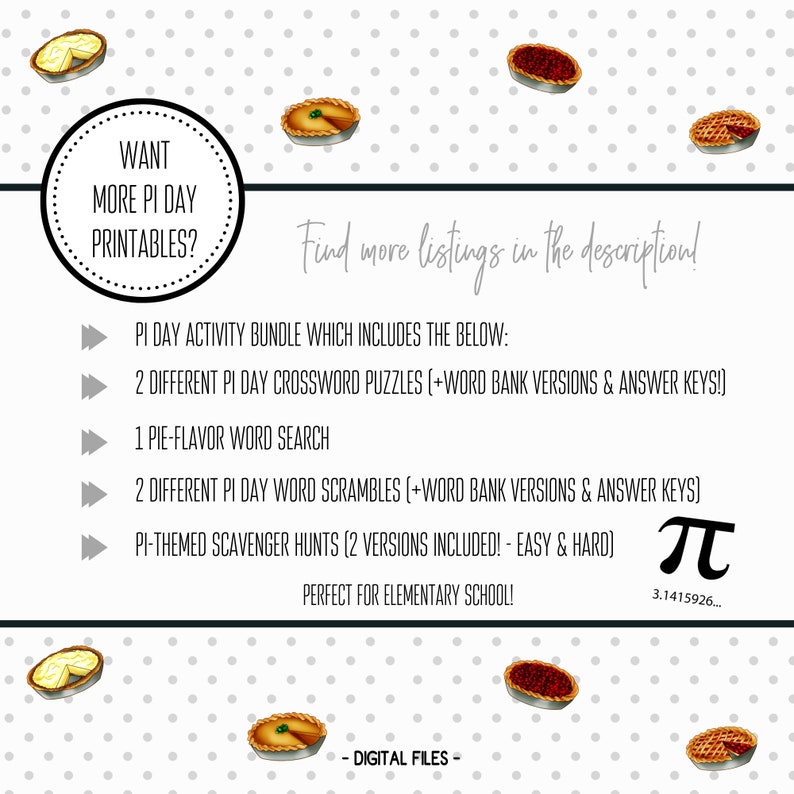 Pi Day Printable Kids Scavenger Hunt Digital Pi Day Etsy