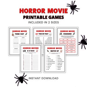 Horror Movie Printable Games, Horror Movie Party Games, Printable Party Games, Horror Movie Printable, Halloween Games, Movie Night