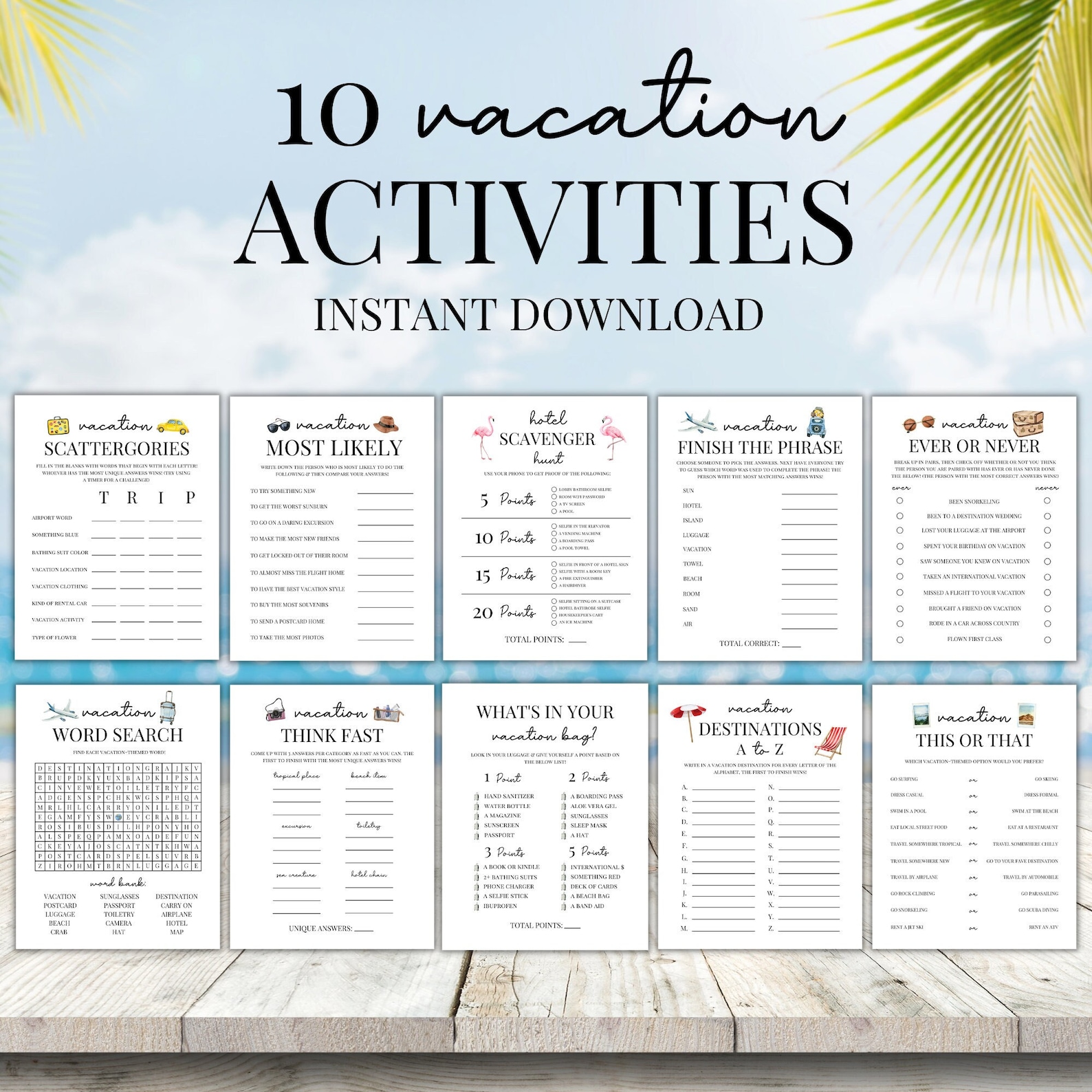 Vacation Games Bundle, Vacation Printable Games, Family Friendly ...