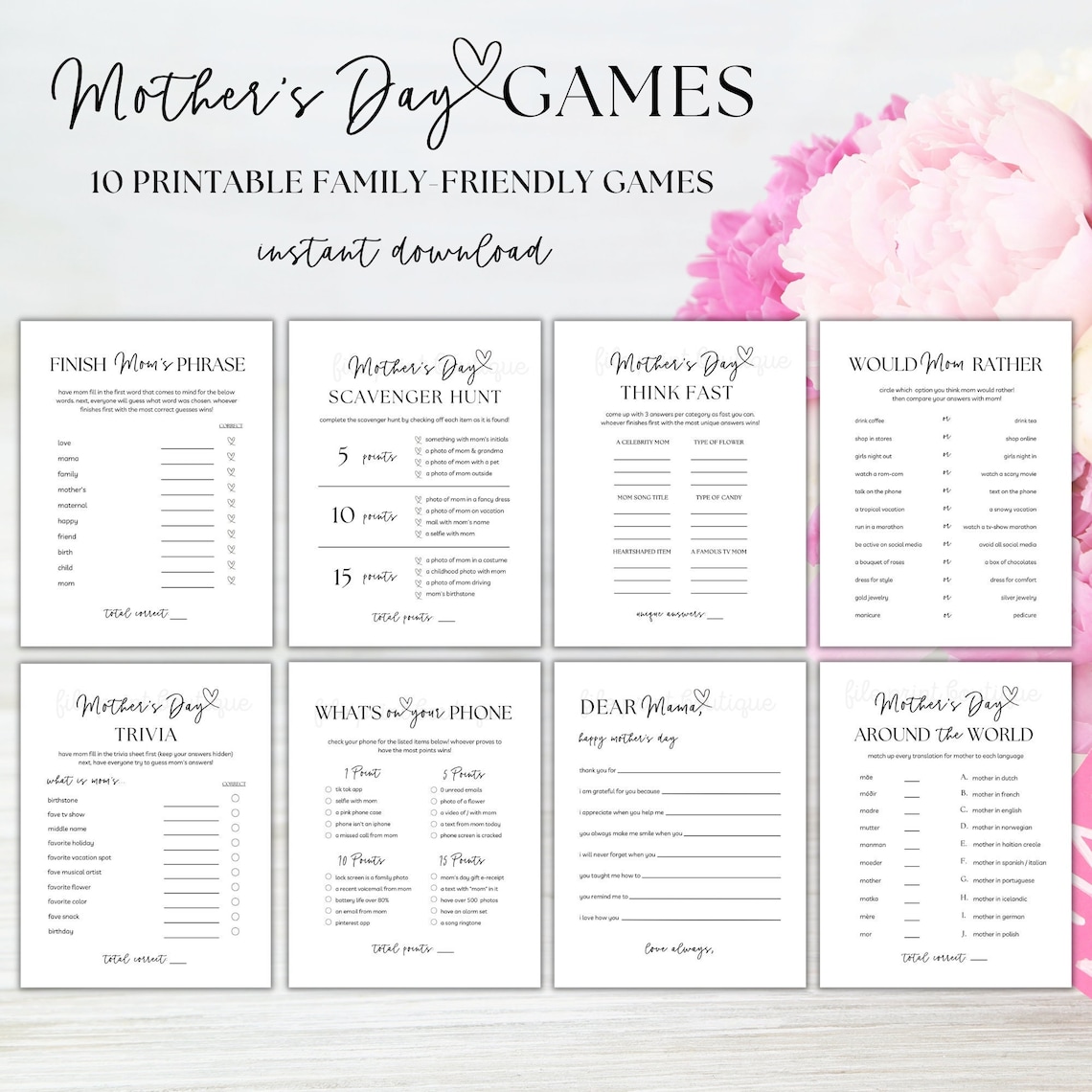 Mother's Day Printable Games, Mothers Day Game Bundle, Minimalist ...