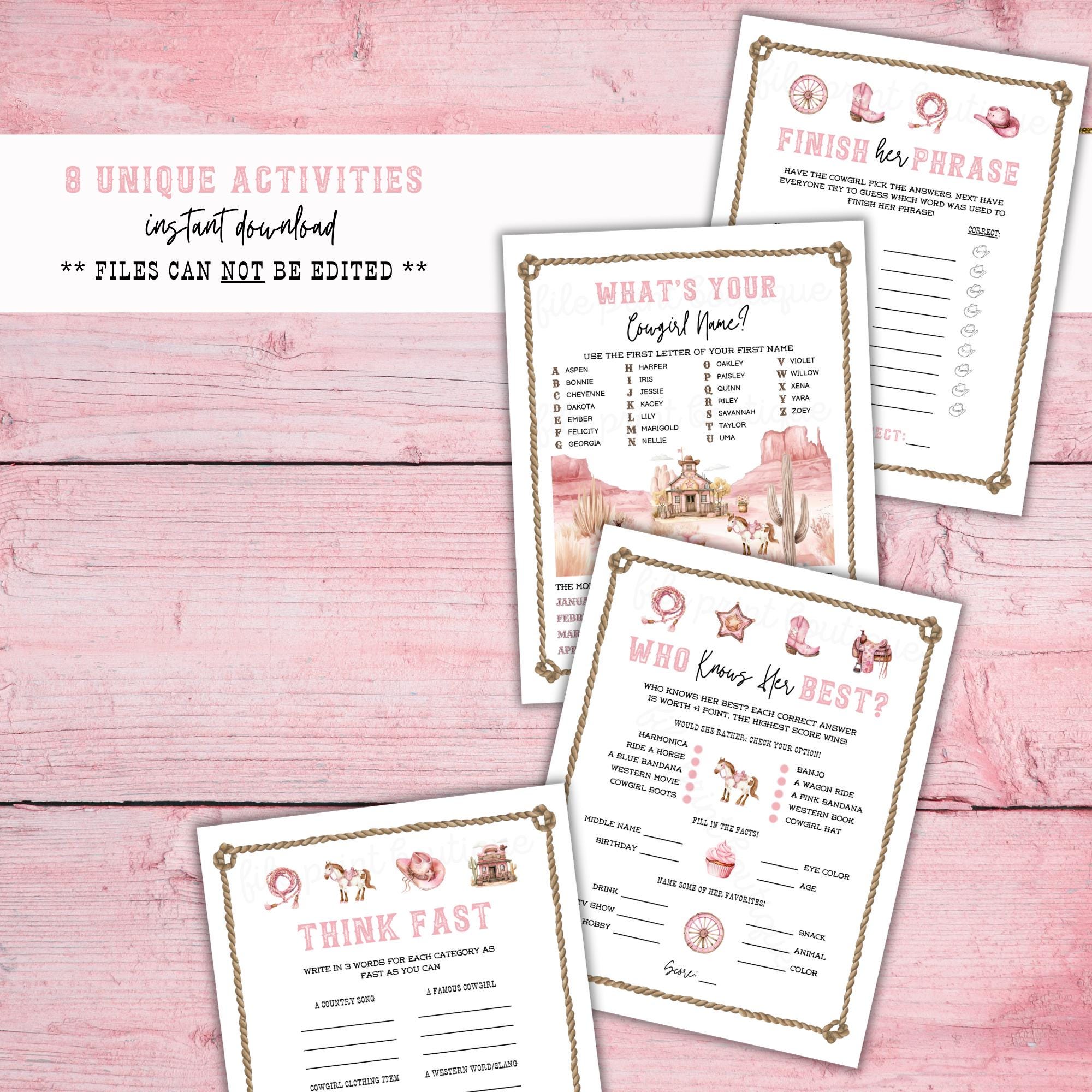 Cowgirl Party Games: Printable Activity Bundle (digital Download) - Etsy