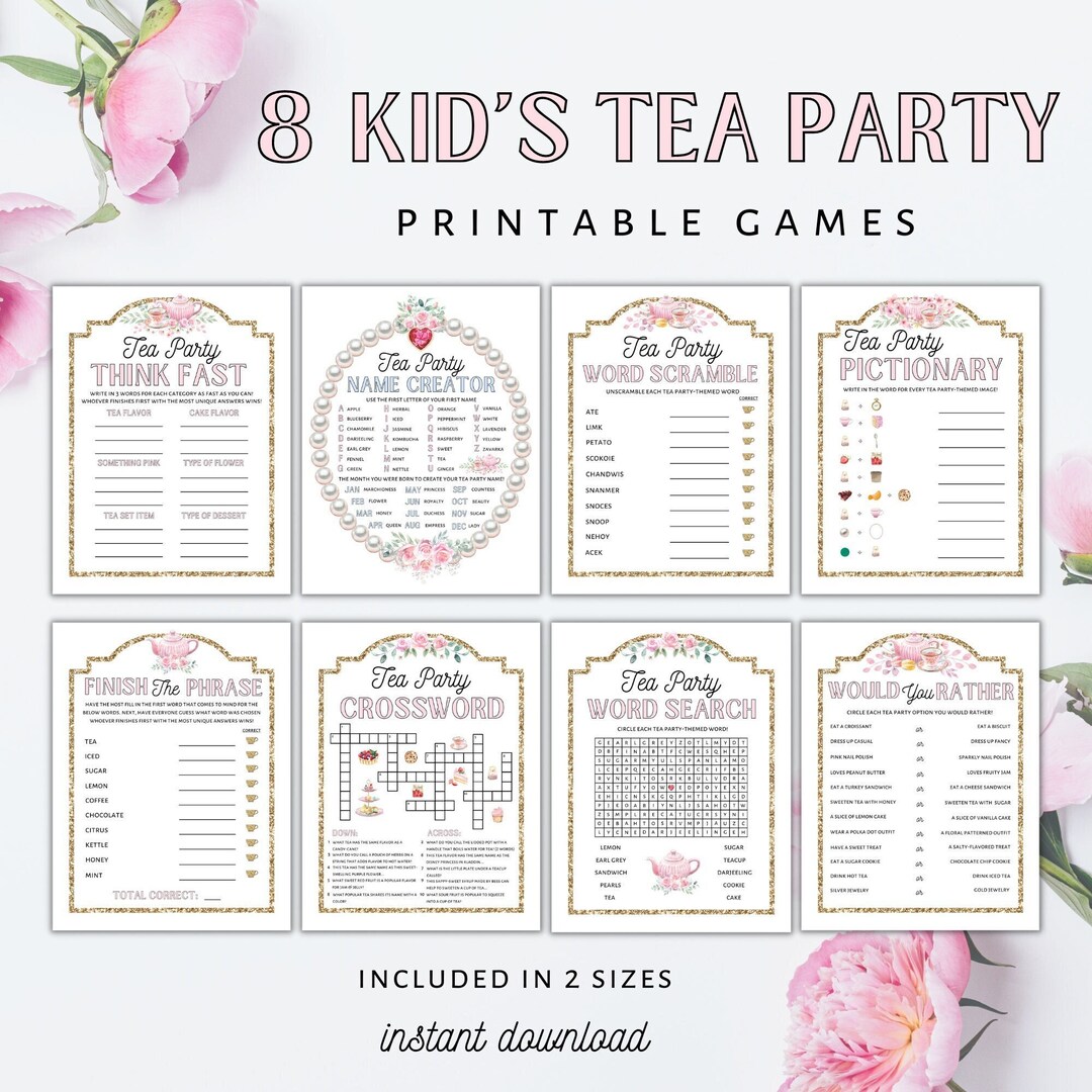 Tea Party Games for Kids Printable, Printable Kid's Tea Party Games