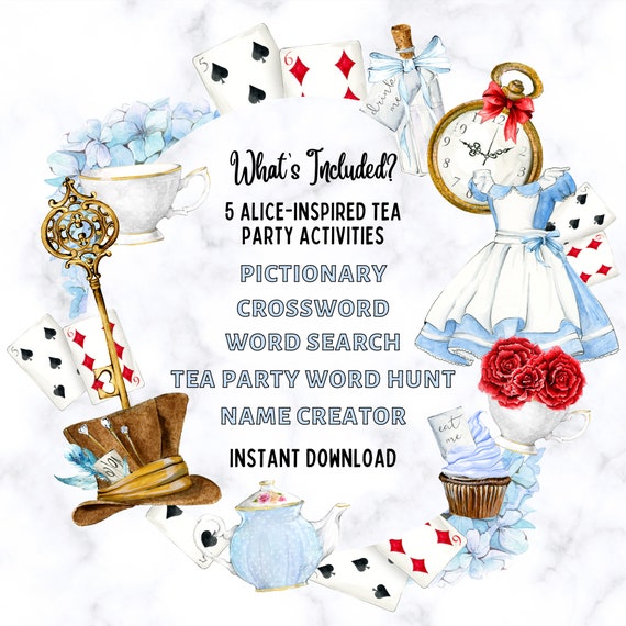 Alice in Wonderland Party Decorations & Games Printable Kit 