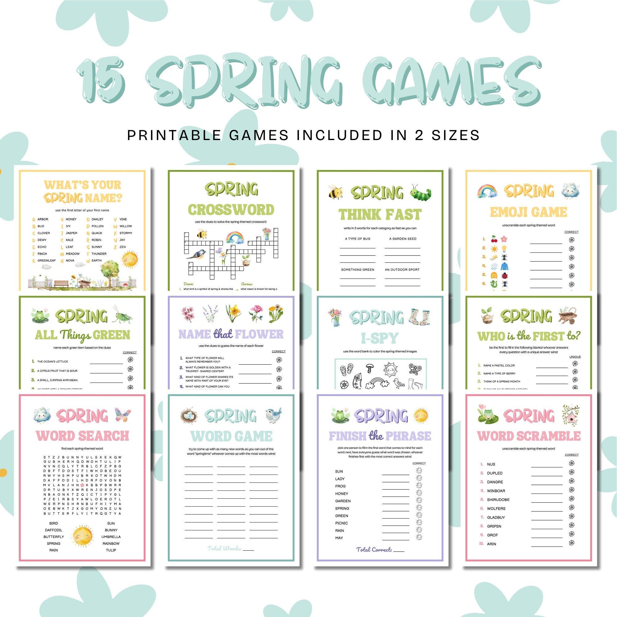 Spring Games for Kids Printable, Printable Kid's Spring Games, Spring ...