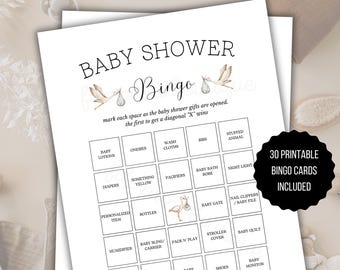 Baby Shower Bingo Printable, 30 Prefilled Bingo Cards, Neutral Baby Shower Game, Instant Download