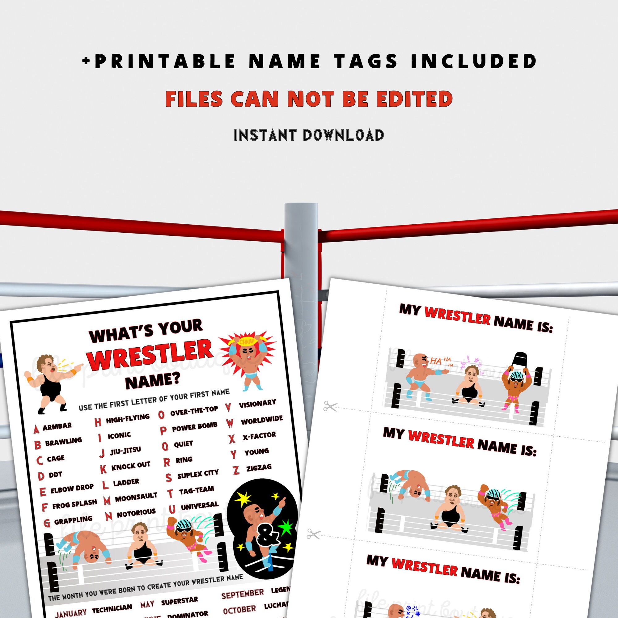 Wrestling Printable Games Wrestling Party Games Printable - Etsy